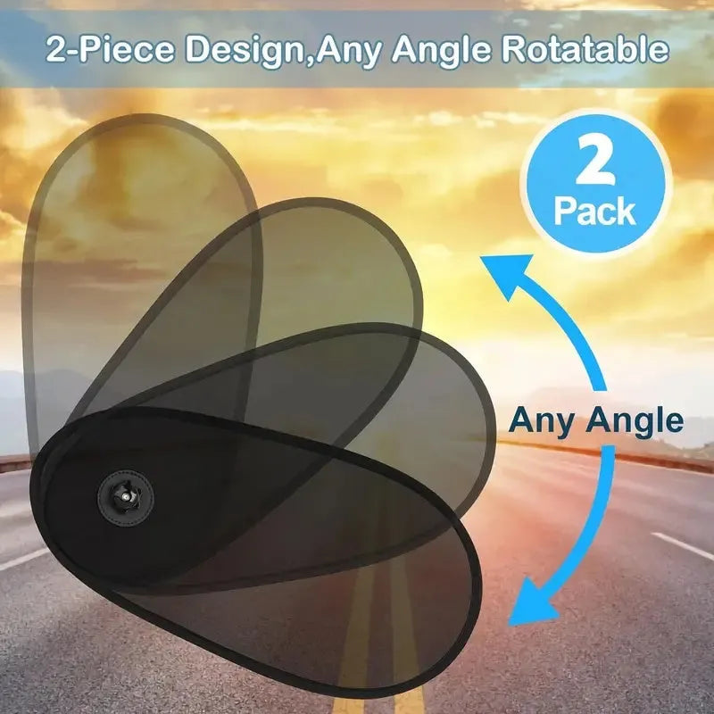 Black adjustable car window shade with suction cups mounted on vehicle side window