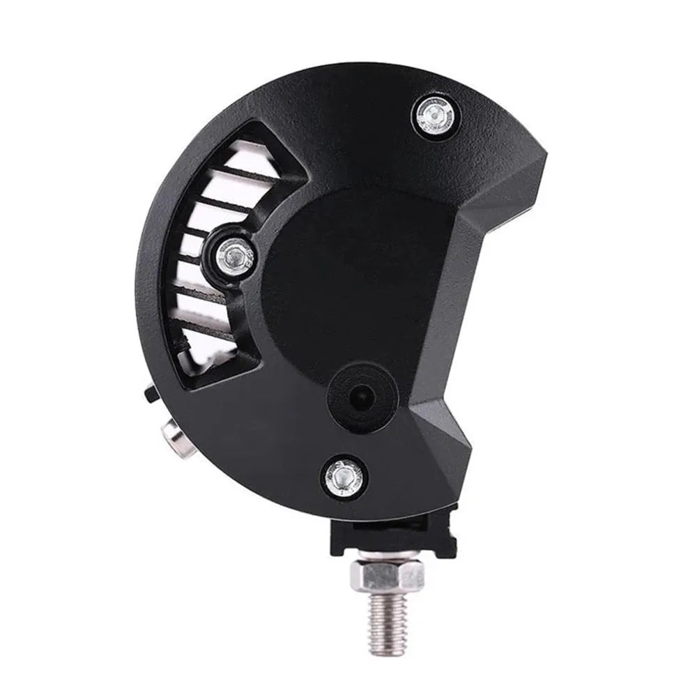 Black 5-inch LED off-road work light with die-cast aluminium housing and bracket mount.