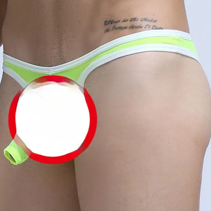 Men's Ice Silk elephant nose briefs in army green colour on a white background.
