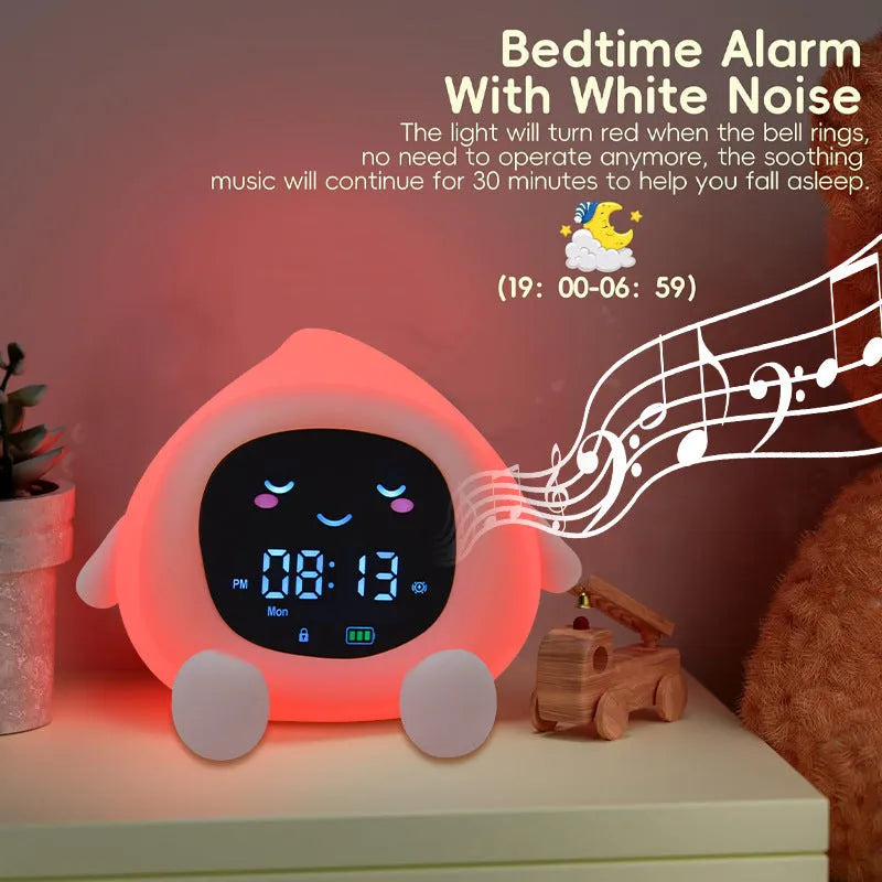 Cartoon lychee alarm clock with white noise and phone holder in silicone shell, over 15mm thick, litchi colour