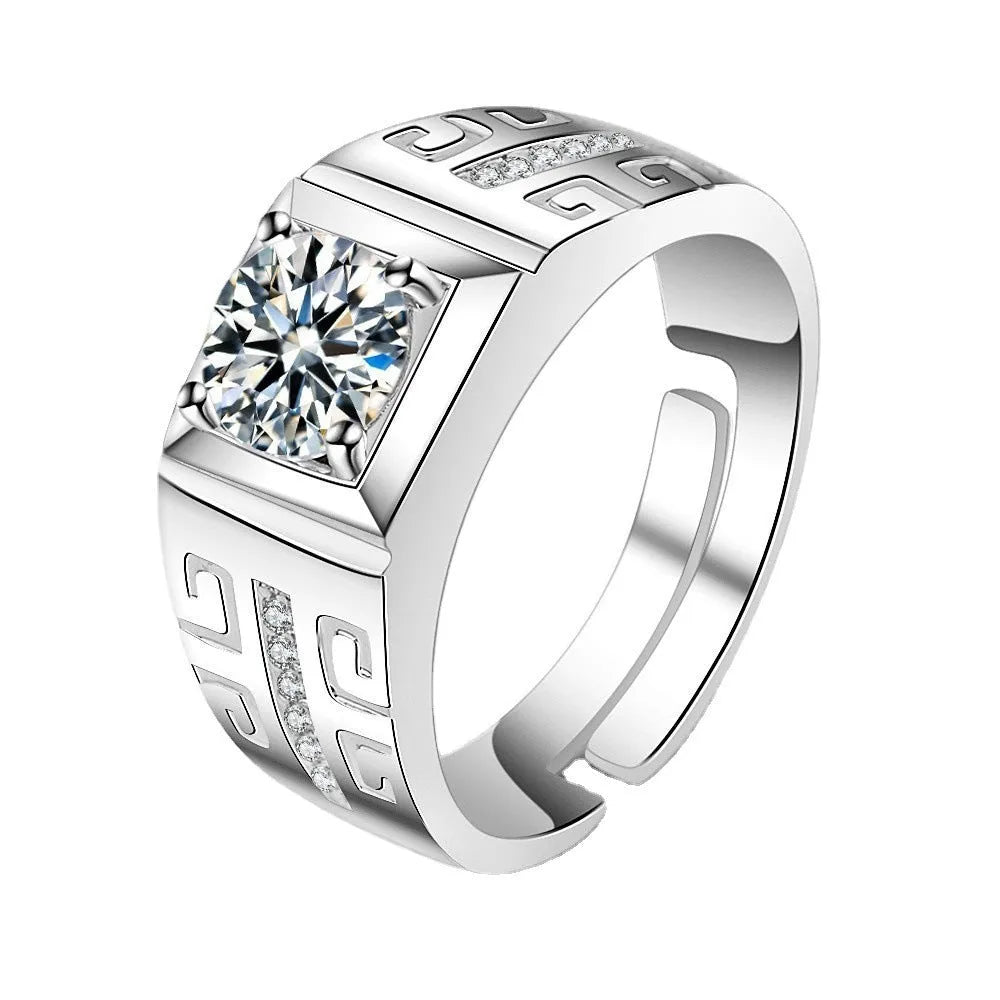 Men's copper ring with large square diamond centrepiece and adjustable opening