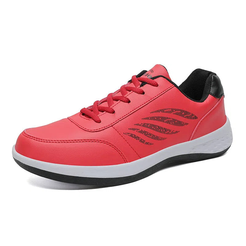 Men's low-top striped sneakers in black and gray, synthetic PU upper, mesh lining, thick rubber sole