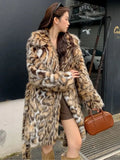 Women's faux fur coat with fox fur collar in mid-length or long 80cm style