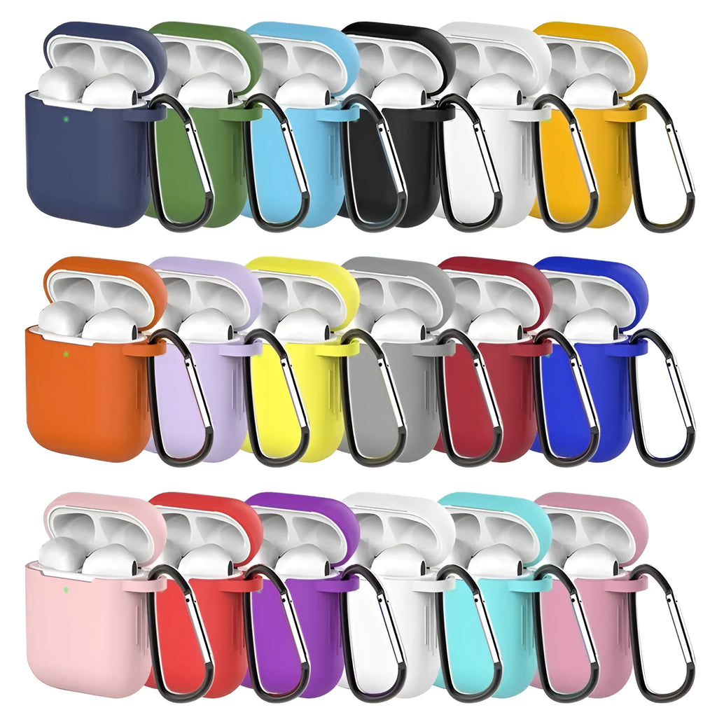 Liquid silicone clamshell cover for Apple AirPods on a white background.