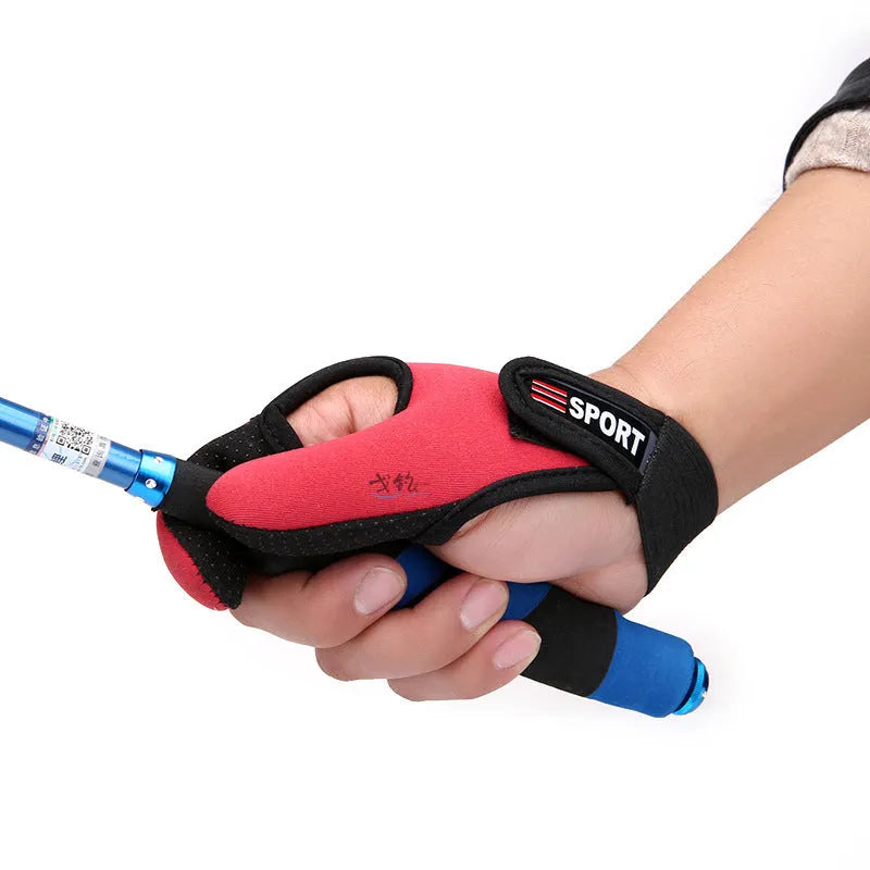 Single two-finger fishing glove with diving cloth back and microfiber palm in blue camouflage pattern