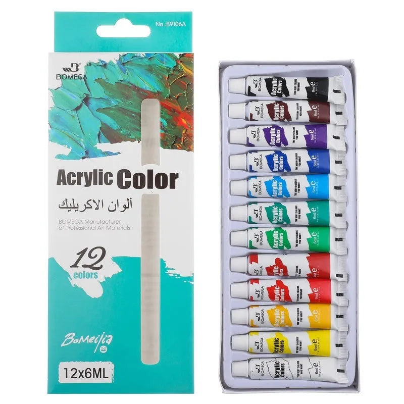 Multi-medium artist pigment paint set with tubes for six painting techniques including acrylic, gouache and watercolour
