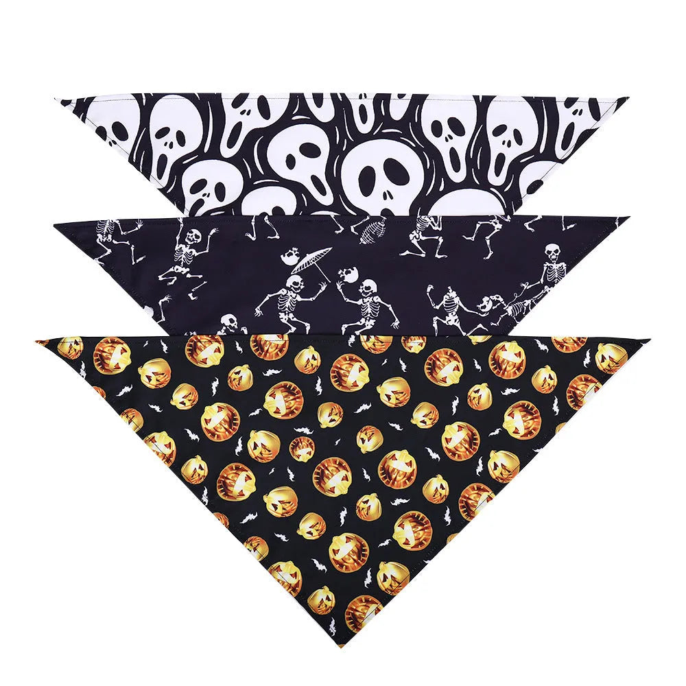 Halloween dog slobber pet scarf triangle towel skull print polyester M 63x43x43cm