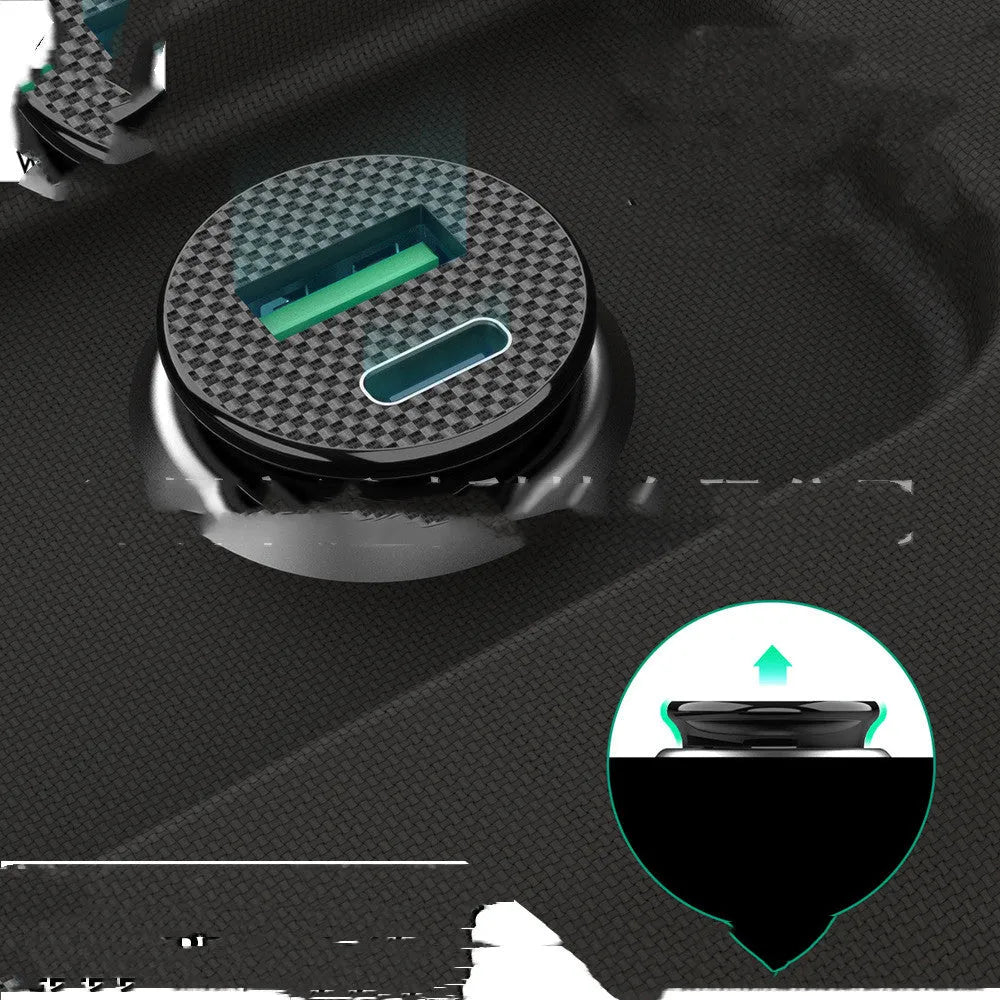 Black 30W mini USB car charger with PD QC3.0 fast charging and LED indicator