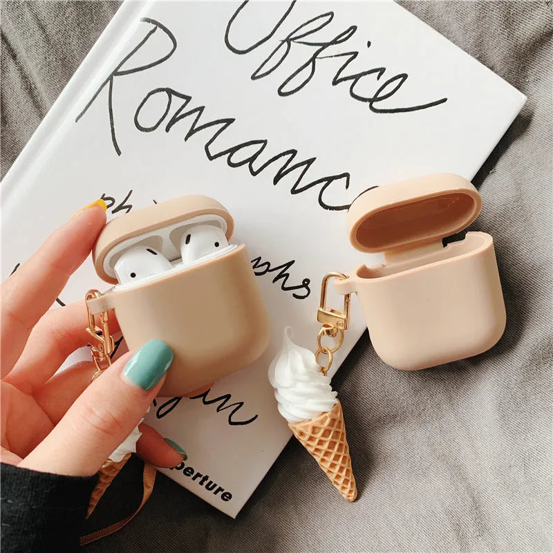 Cylinder ice cream design silicone protective case for Apple Airpods 2 wireless headphones in assorted colours.