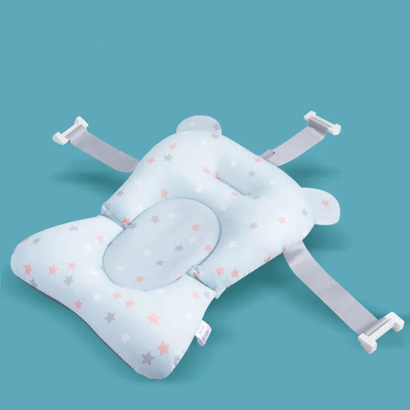 Foldable baby bath support mat with Styrofoam particles, shelf-type bath pad in white star, light blue star, pink bear, green bear or white crown