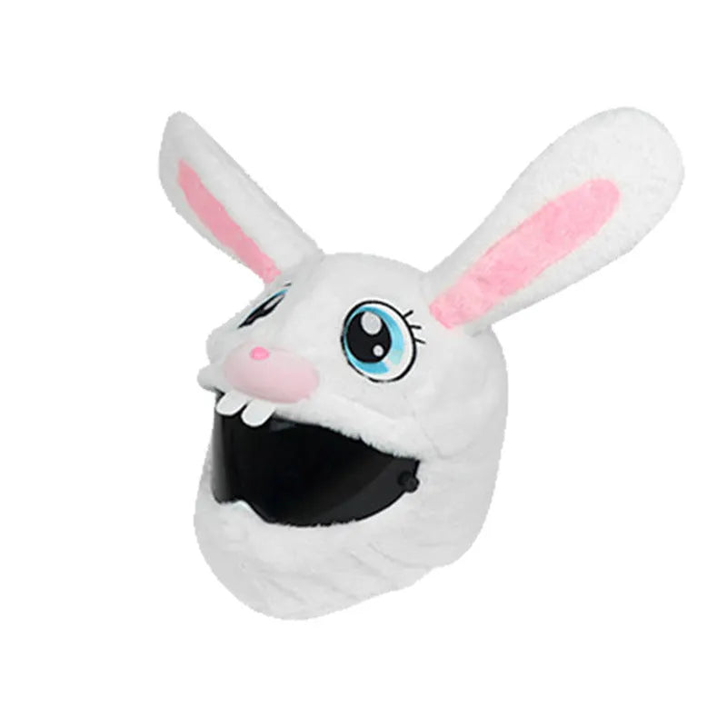 White decorative rabbit head helmet cover with long ears made from plush PP cotton for motorcycle protection