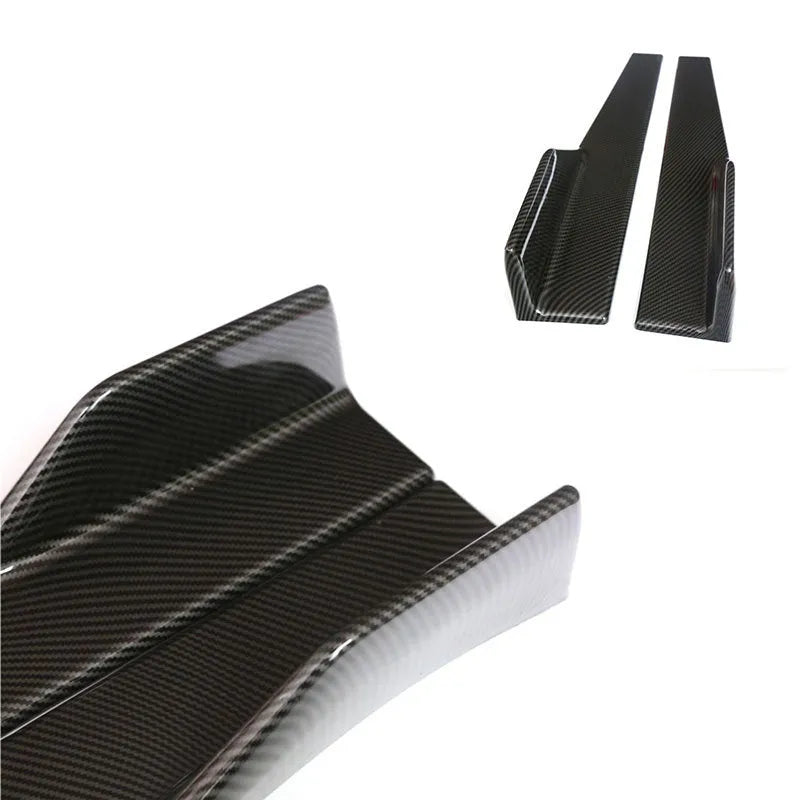 Pair of black PU car side skirts with 3D carbon fibre pattern, each 0.45 m long