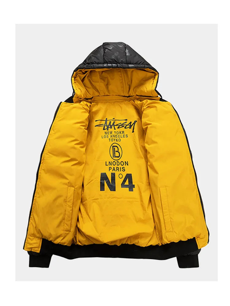 Men's casual double-sided wear coat in black or navy blue, thickened polyester, Korean style