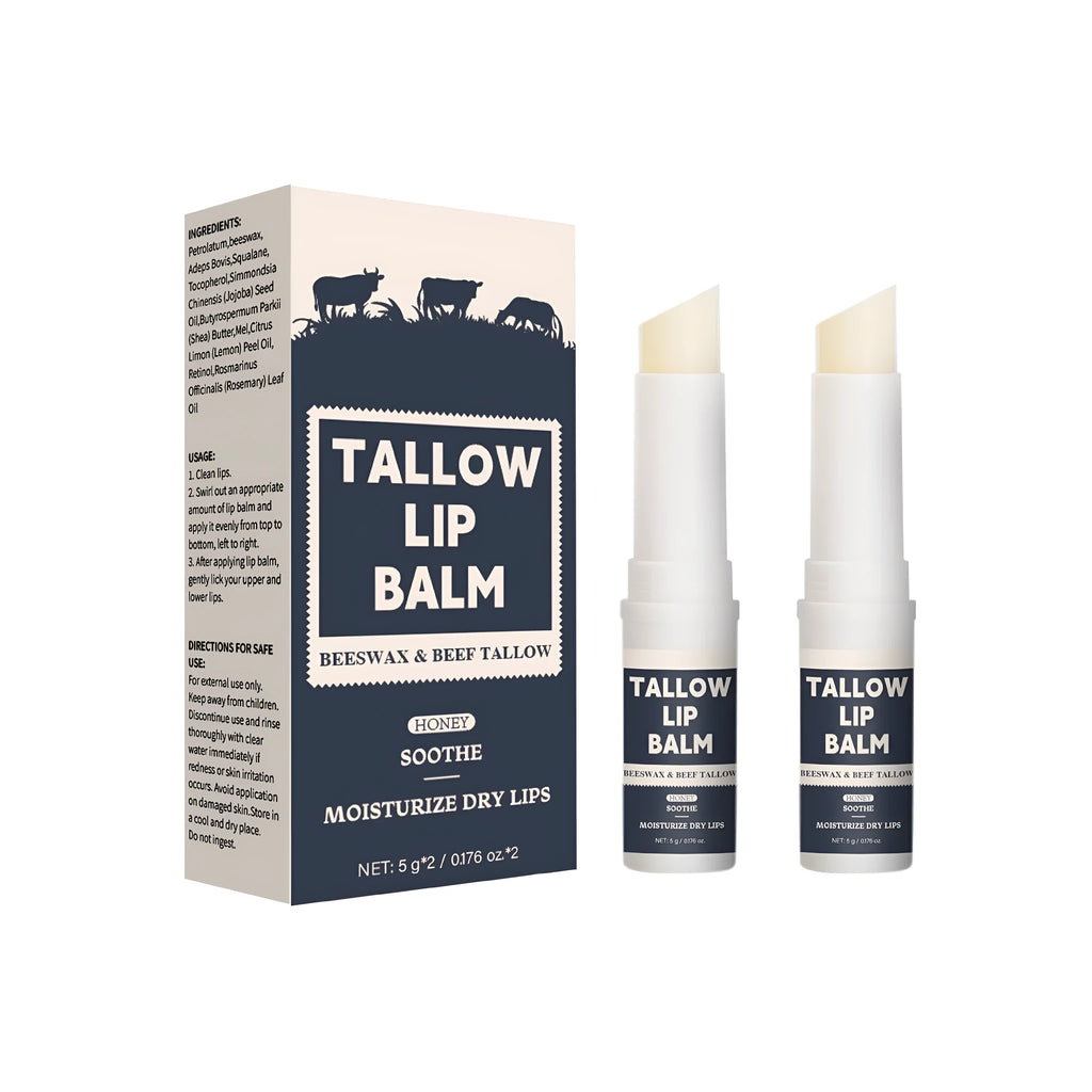 Two pieces of light grain soft beef fat lip balm for universal dry skin care