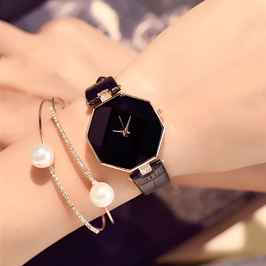 Retro trendy fashion watch for female students, 10mm thick, available in black, white, purple, blue and red.