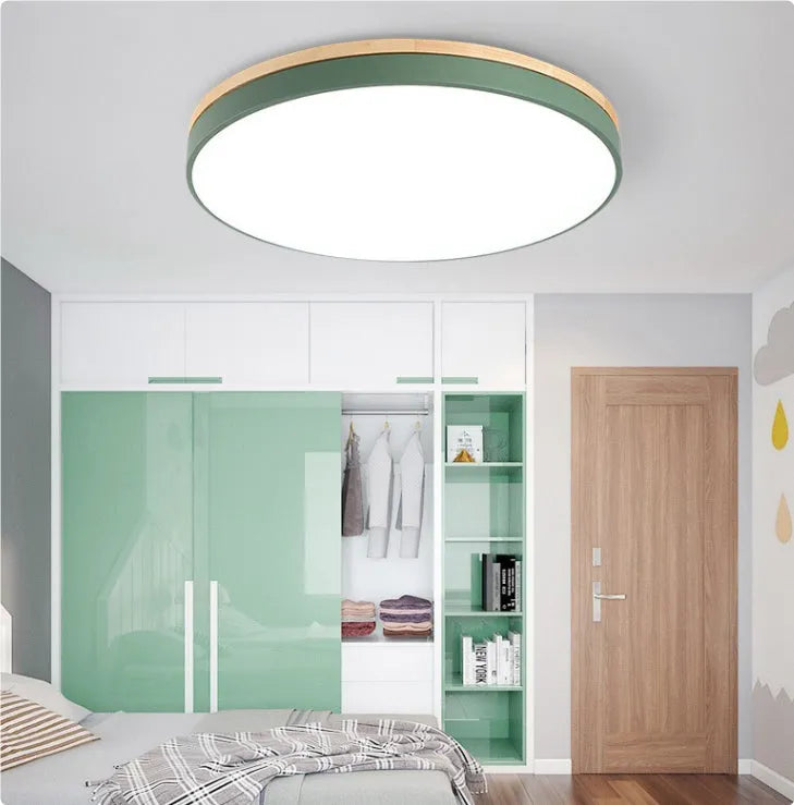 Round wooden ceiling lamp in modern simple style with 60cm diameter and black light source option