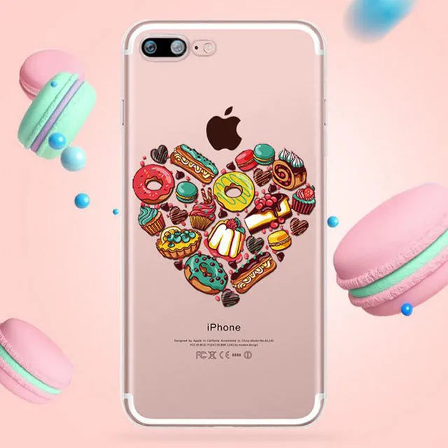 Transparent silicone iPhone case with colourful ice cream pattern design on the back.