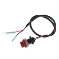 YAMAHA outboard motor kill switch with red plastic body and coiled safety lanyard.