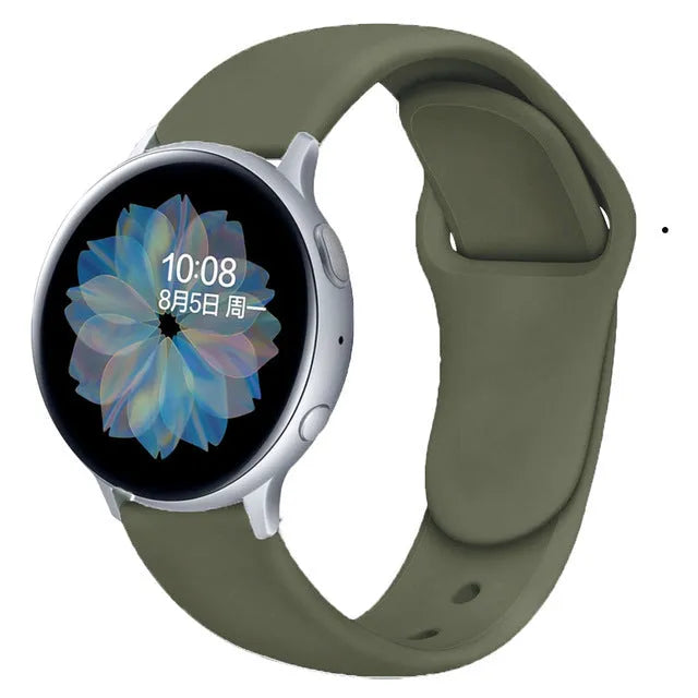 Samsung Galaxy Watch Active 2 silicone replacement strap with reverse buckle clasp in various colours.