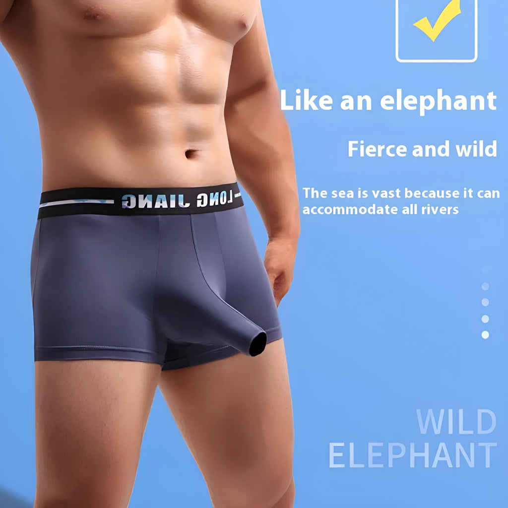 Men's ice silk trunk open boxer shorts in multiple solid colours showing thin fabric and mid waist design