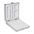 Silver aluminium storage box for TS100 soldering iron showing compact dimensions