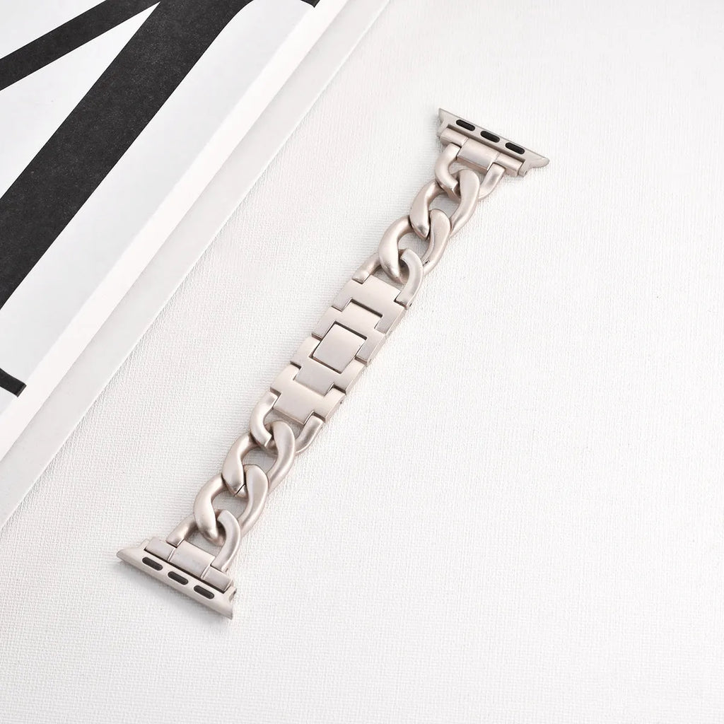 Silver metal chain link Apple Watch strap with 22mm lugs on a watch case