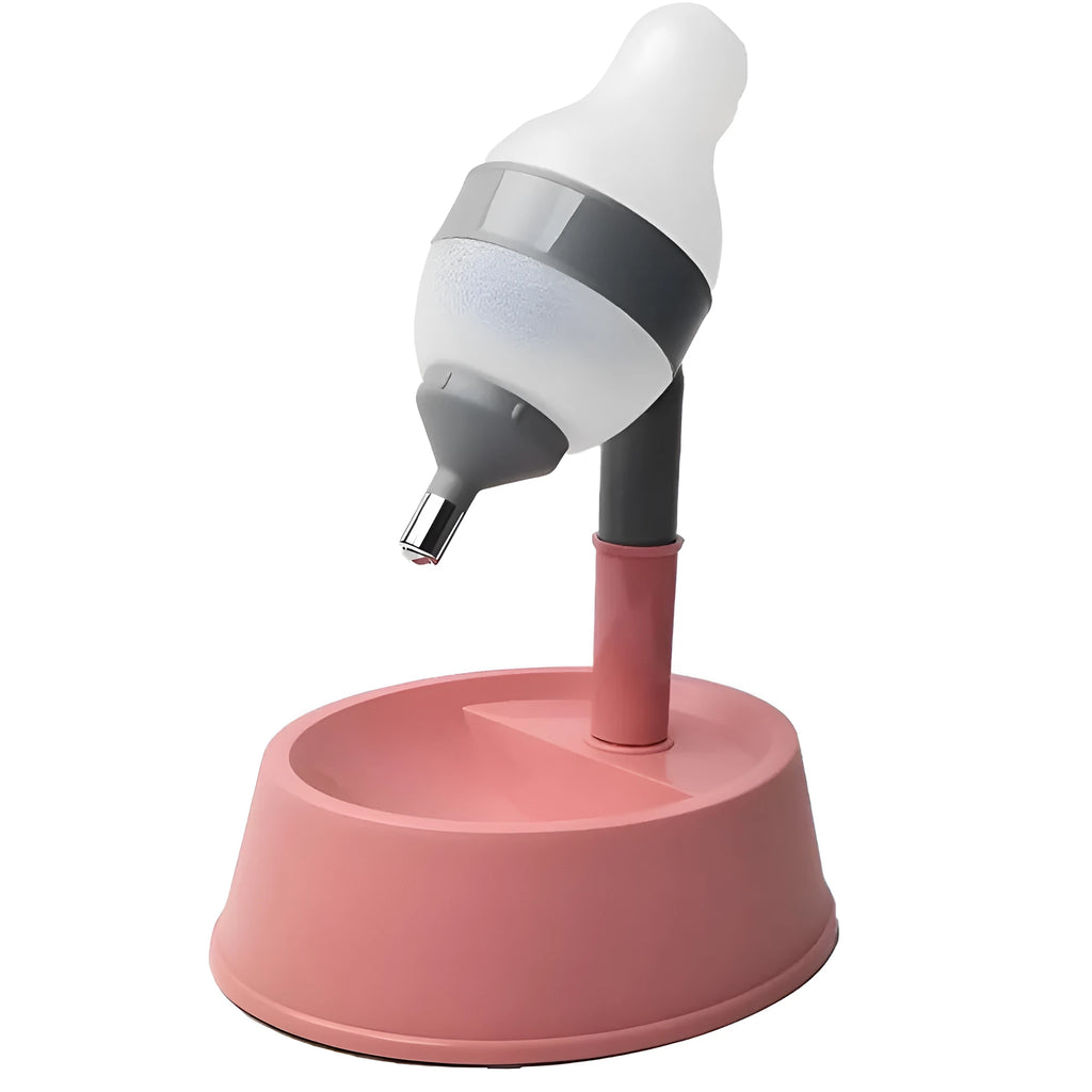 Height-adjustable pet water dispenser with detachable bars, anti-slip base and steel drinking nozzle in green, grey or pink colour