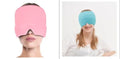 Black reusable ice gel eye mask for headache relief on adjustable elastic headband.