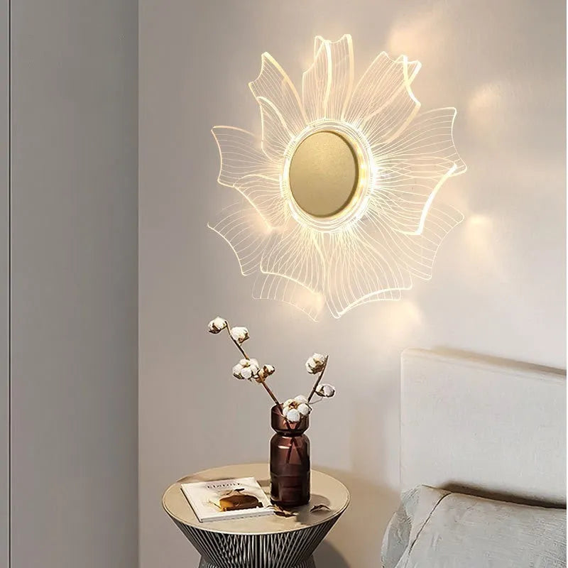 Petal acrylic LED wall lamp, 175mm, windmill light colour, trichromatic dimming, 220V home wall light.