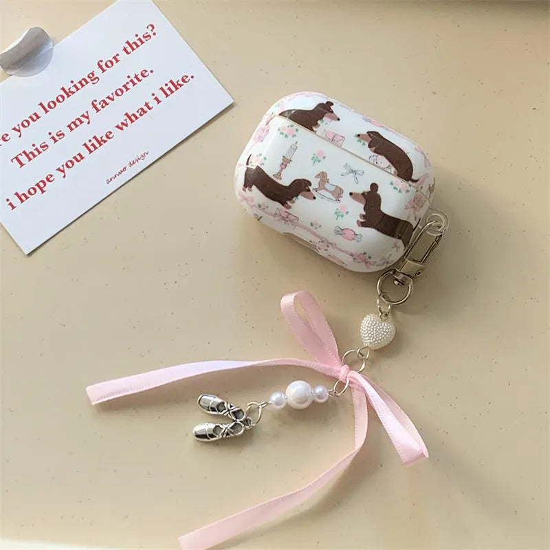 Floral sausage dog AirPods case cover in TPU soft shell with cartoon animal thermal transfer print