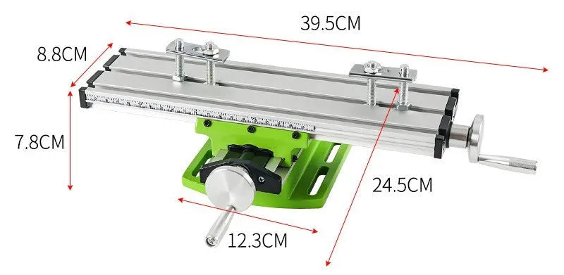 Bench drilling and milling machine with cross bench pliers and heavy duty bench pliers on a workshop table