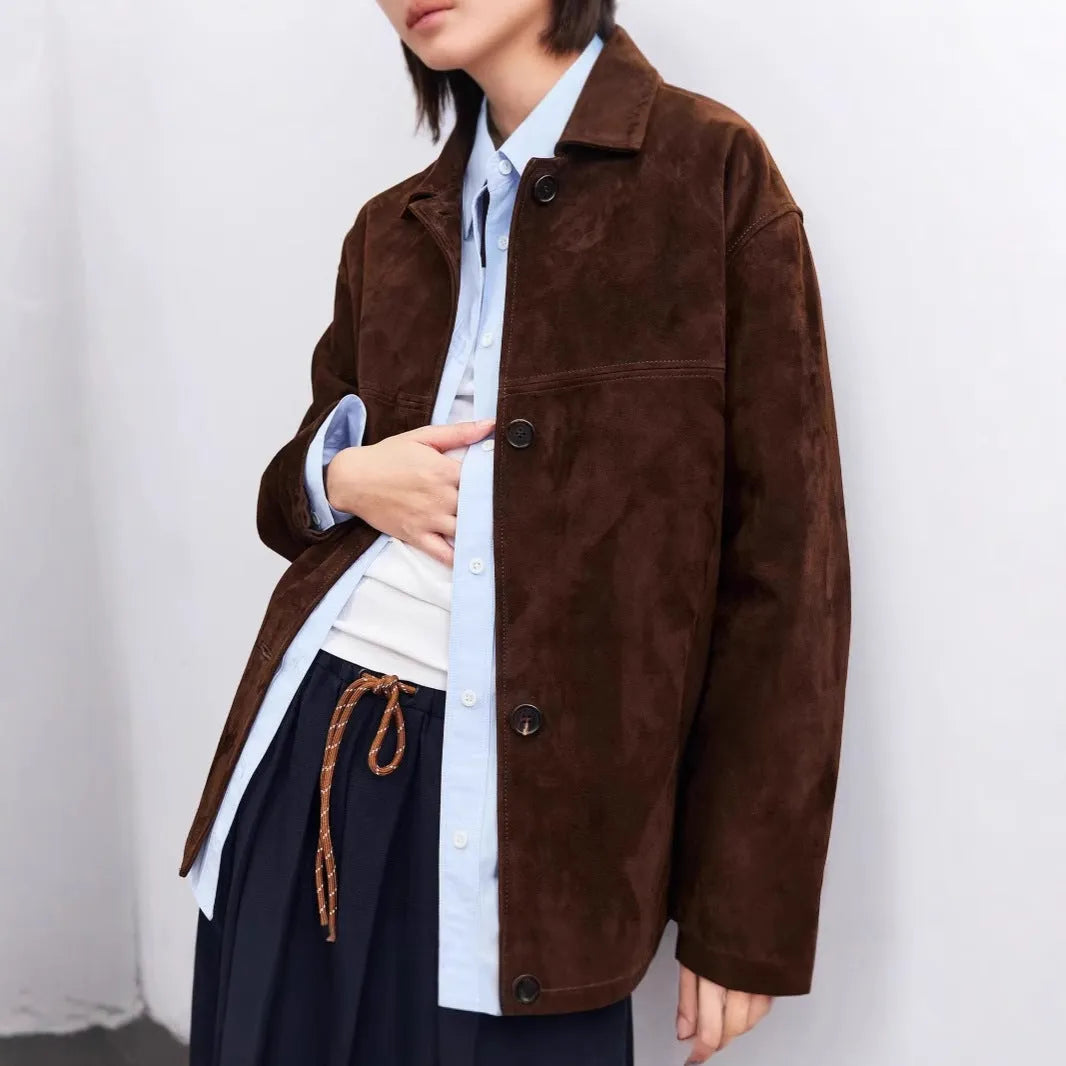 French retro mid-length cashmere coat with peter pan collar and belt in caramel brown colour