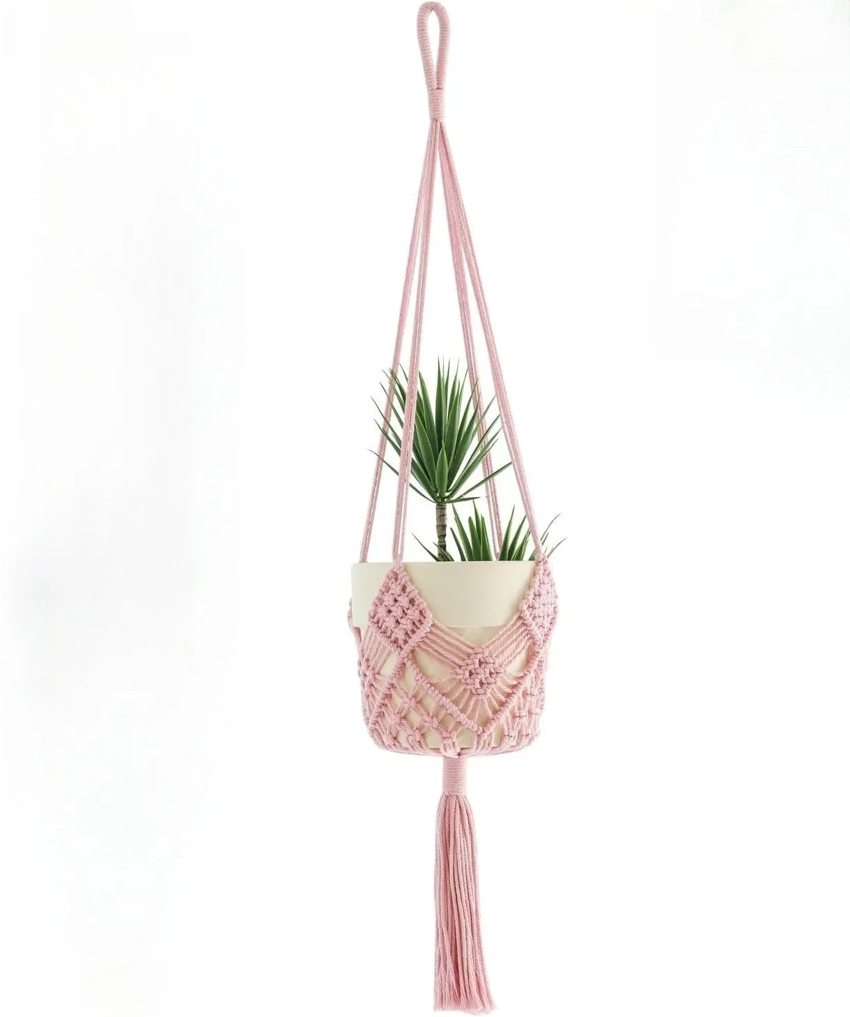 Hand-woven polyester cotton flower pot in brown colour with textured surface for indoor plant display