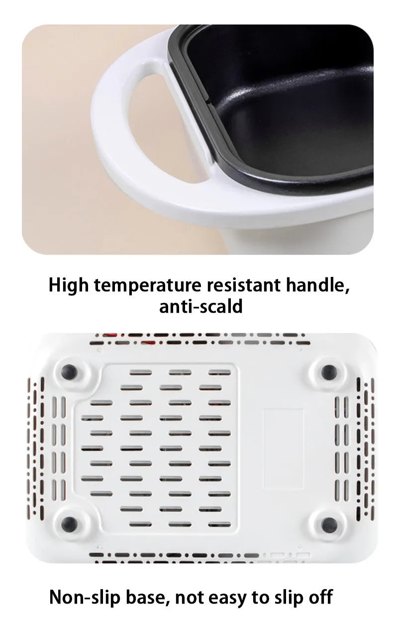 White or green electric caldron frying oven with mechanical controls and 1300W power rating