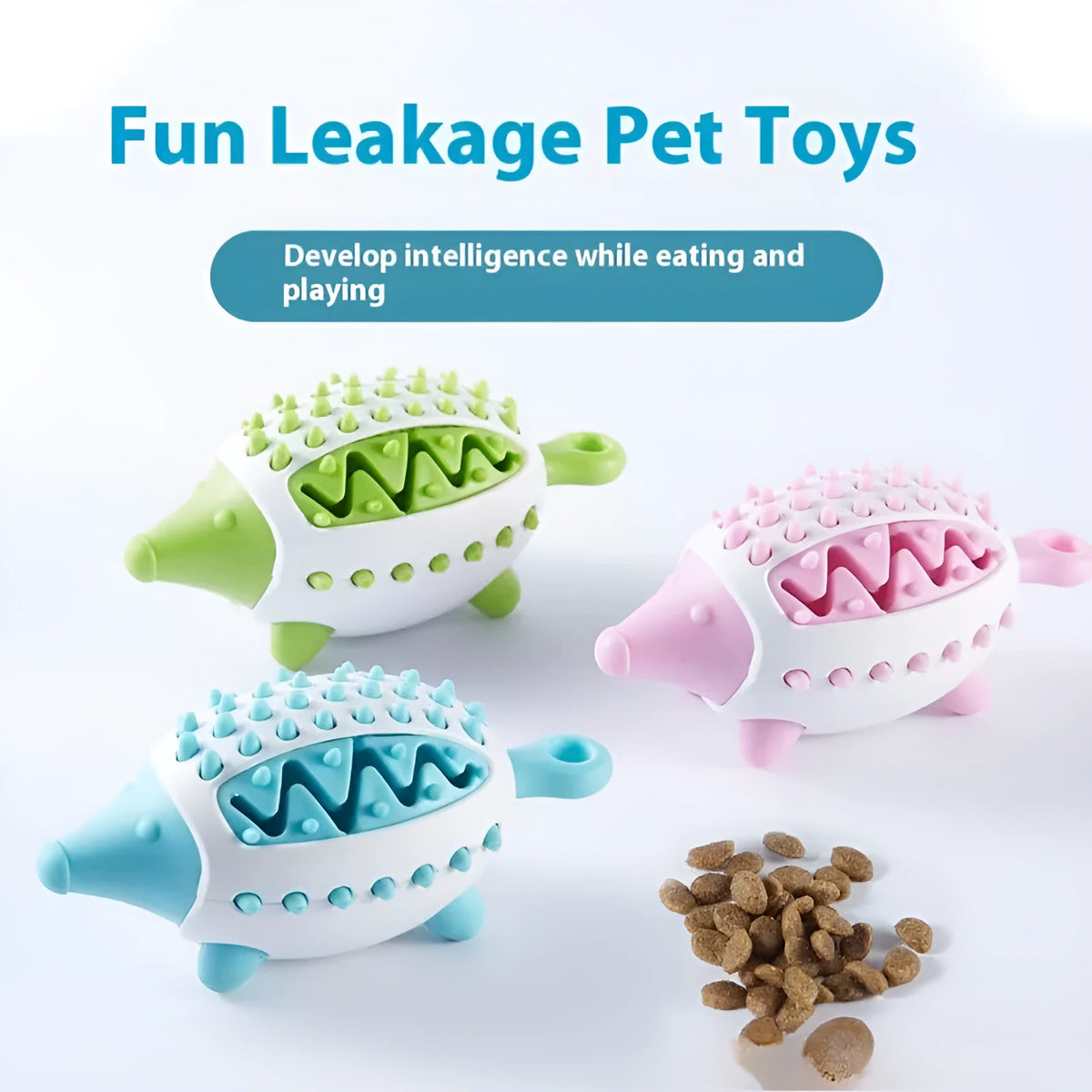 Interactive dog treat chew toy, food-leaking squeaky ball for puppies and large dogs, teeth cleaning, blue green pink