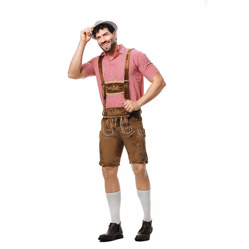 Men's Beer Festival Clothing Set with long sleeve shirt, fifth pants, and denim hat in British style