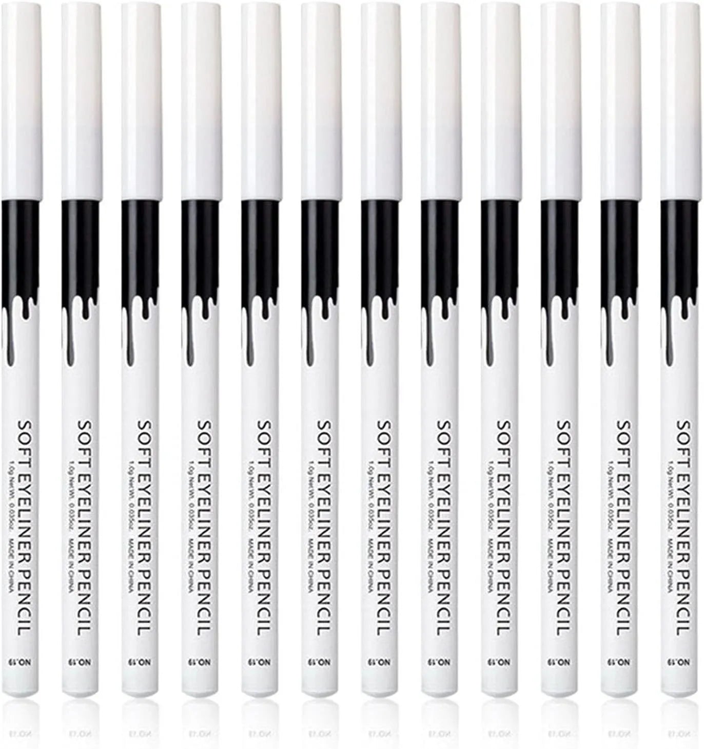 12 white and black waterproof eyeliner pencils with sharpener in retractable multi-purpose makeup set