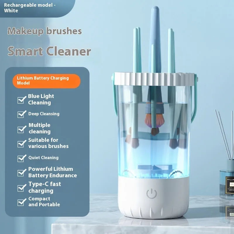 White rechargeable electric makeup brush cleaning tool with USB cable