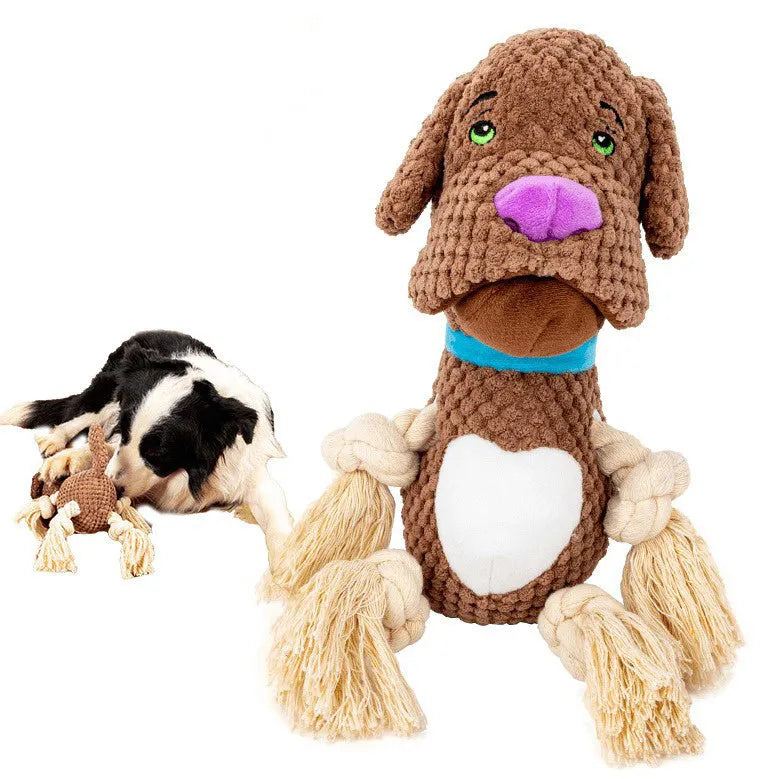 Brown shell-shaped plush dog toy with sound paper and BB squeaker for chewing and interactive play