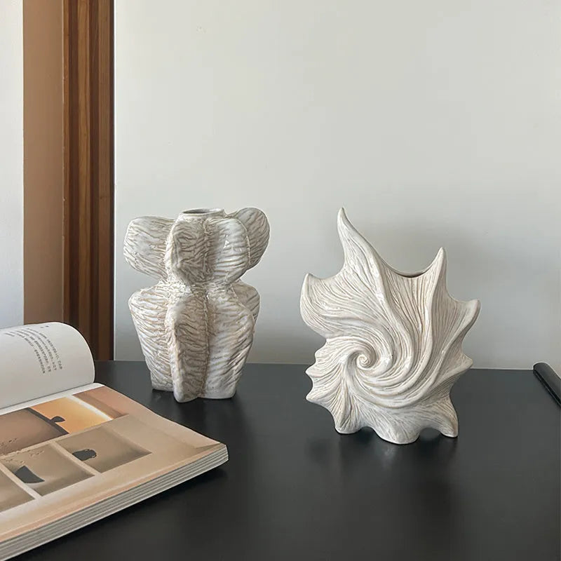 French ceramic vase with hand-painted coloured glaze in a retro European style pattern.