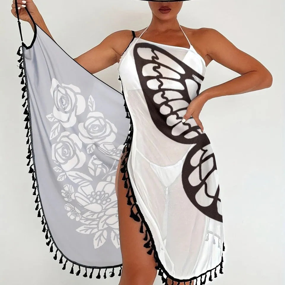 Women's cartoon print mesh bikini swimsuit with spandex lining in Black and White