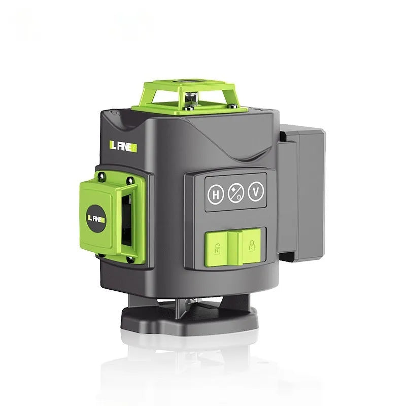 Green 16-line 3D self-levelling laser level tool on a work surface.
