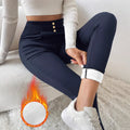 Women's navy blue high waist straight leg trousers with Japanese Korean casual style