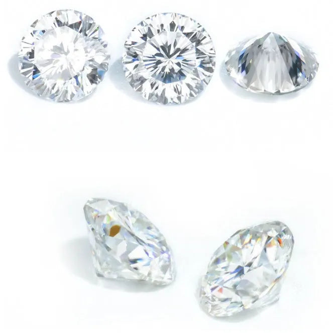 Round moissanite stone with eight hearts and eight arrows cut pattern showing polished surface