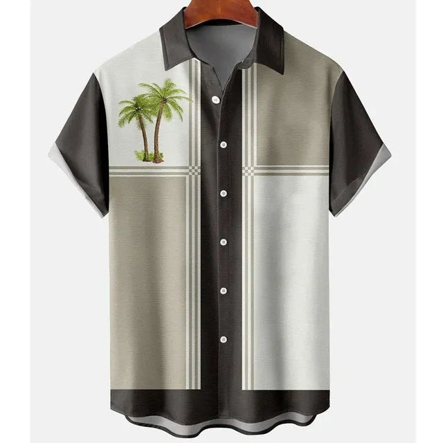 Men's slim fit short sleeve shirt with colourful 3D floral digital print on polyester fabric.