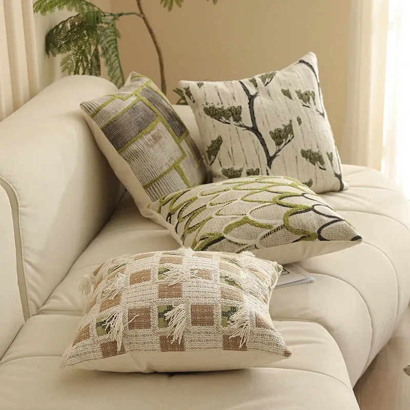 Yarn-dyed Jacquard cushion cover with detailed floral pattern in a 45x45cm square size.