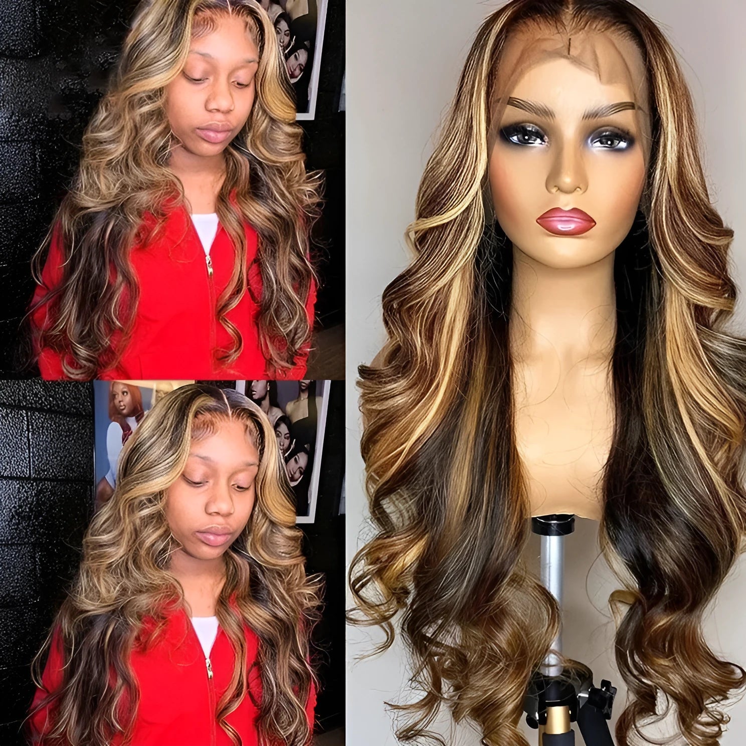 Front lace wig with 134 gradient colour long curly synthetic hair in black or piano colour options