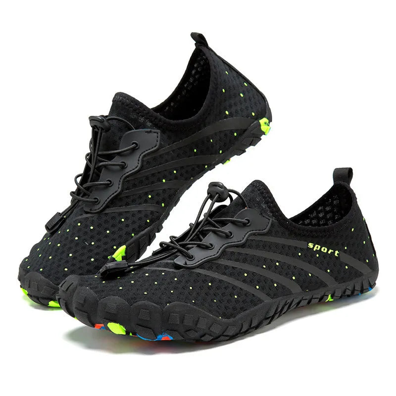 Fast drainage beach swimming shoes in army green with mesh upper and rubber sole for wading and hiking