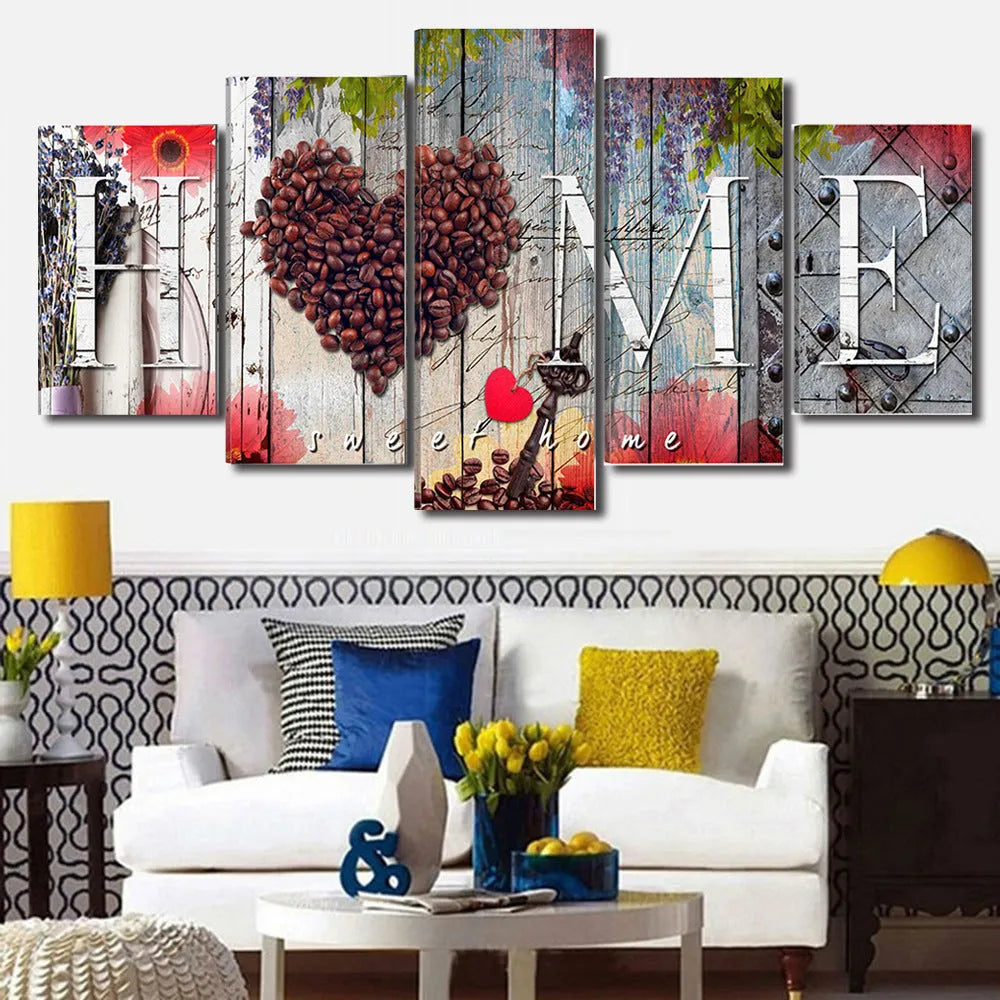 Red Home Sweet Home oil painting decoration board set with five unframed canvas panels in size S