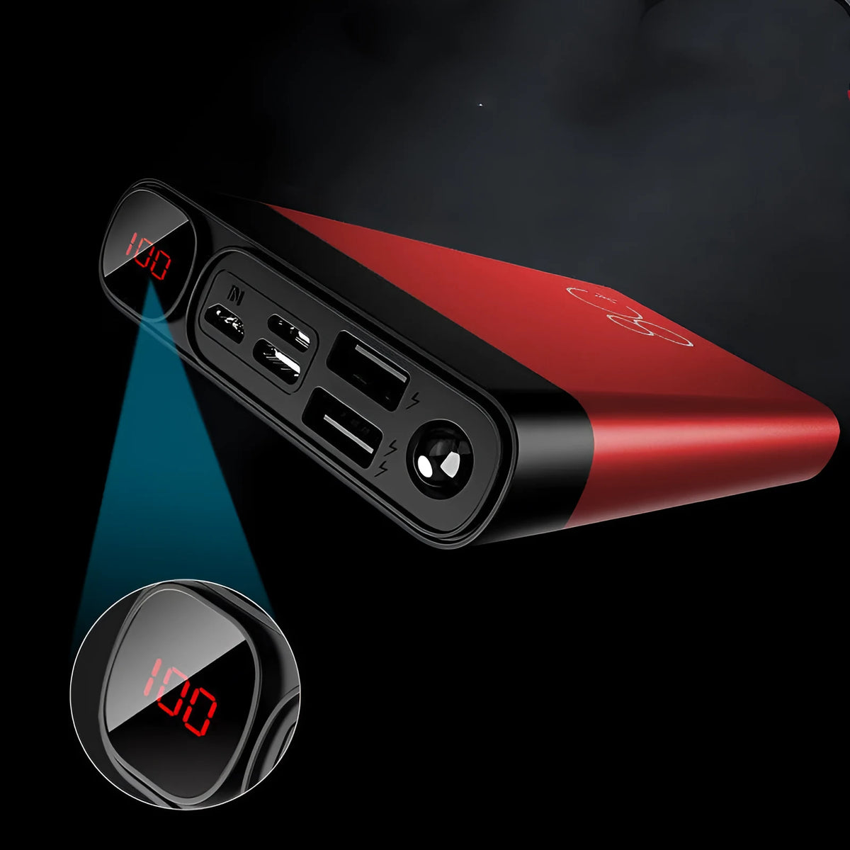 LCD digital display fast charging power bank with alloy shell, 161 x 80 x 22mm, available in five colours and two capacities